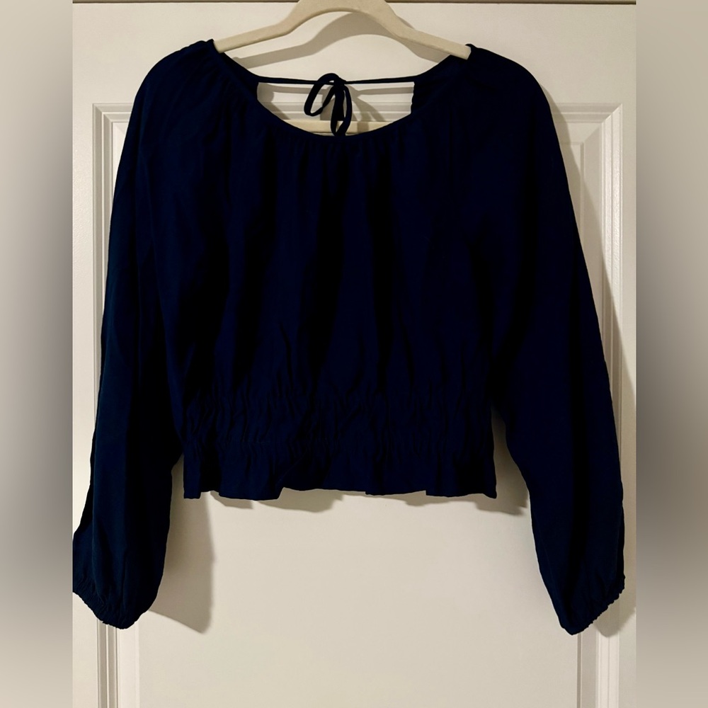 Madewell Navy Blouse with Tie Back